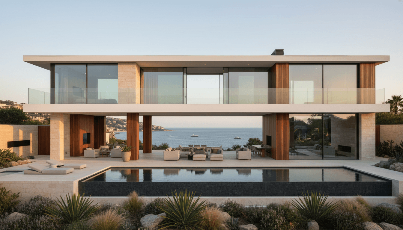 Upscale waterfront home with pool and boats in the Florida Keys during golden hour