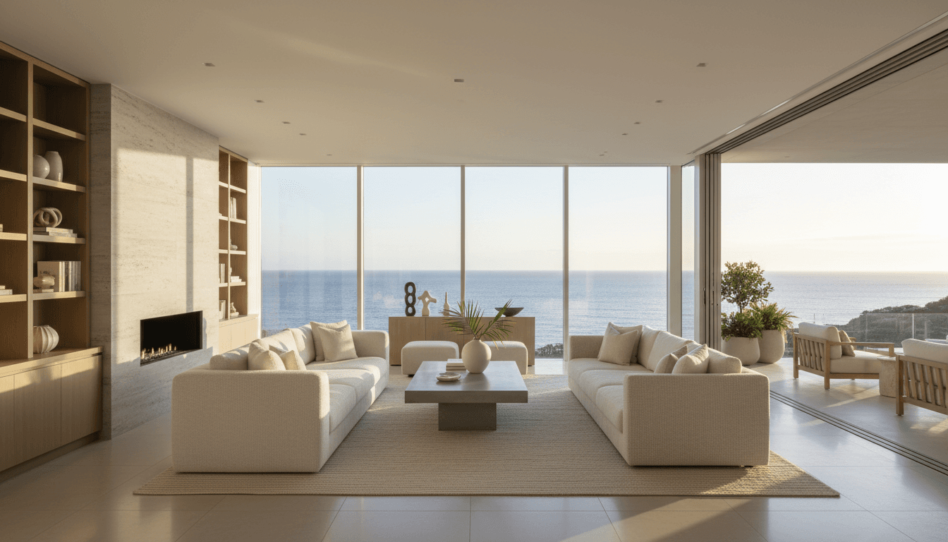 Interior view of a luxury Keys home with high ceilings and coastal decor